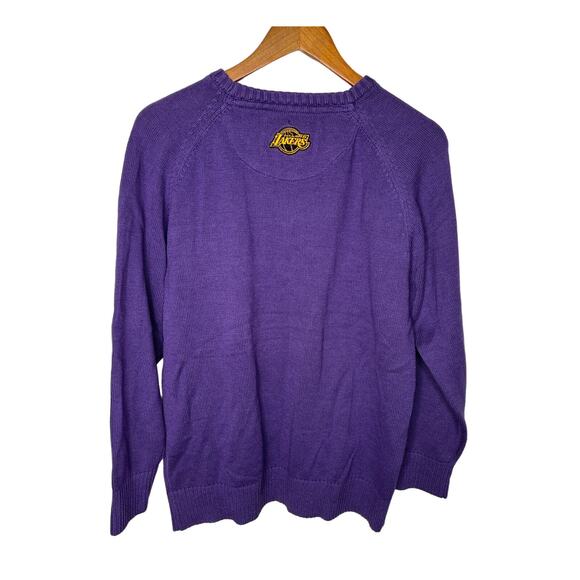 NBA Vintage Y2K Mens S LAKERS Knit Logo Sweater Front Pockets Crewneck Purple - Picture 2 of 7